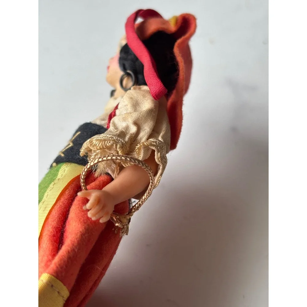 Vintage 50s Magis Roma Italy Souvenir Doll Traditional Folk Costume Red Green 6